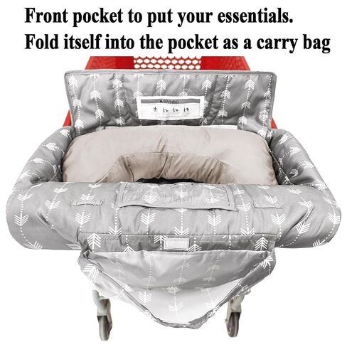 Soft Pillow Attached Waterproof 2-in-1 Baby Grocery Cart Seat Cover and High Chair Cover (Grey Arrow) in Saudi Arabia