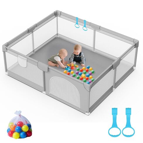 Omzer Baby Playpen 79x71 Inch Super Large Playpen for Babies and Toddlers | 50 Ocean Balls, 2 Pull Handles, Non-slip Suction Cups, Large Play Yard, Indoor Use in Kuwait