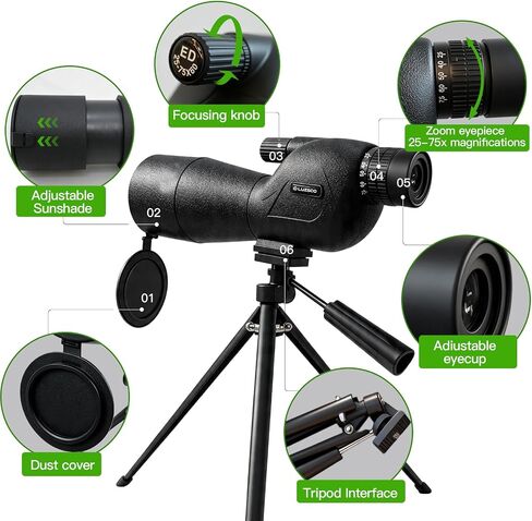 25-75x60 Spotting Scope for Bird Watching, Lightweight Telescope with Tripod & Phone Adapter, Powerful Zoom Scope for Wildlife Viewing, Nature Observation and Outdoor Adventures in Saudi Arabia