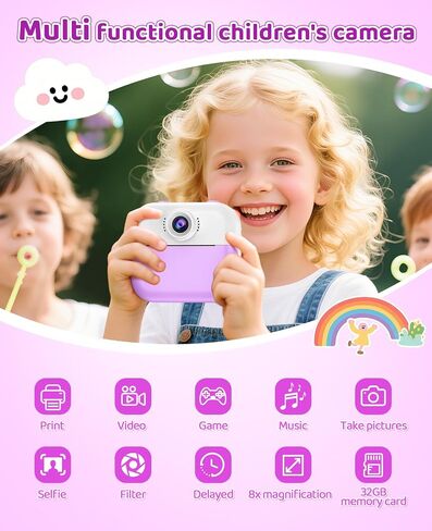 Kids Camera Instant Print for Kids Christmas Birthday Gifts Age 4-12,Quick-Release Prints Camera Toddler Portable Travel Toy 6 7 8 9 10 Year Old Girls-Purple in Kuwait