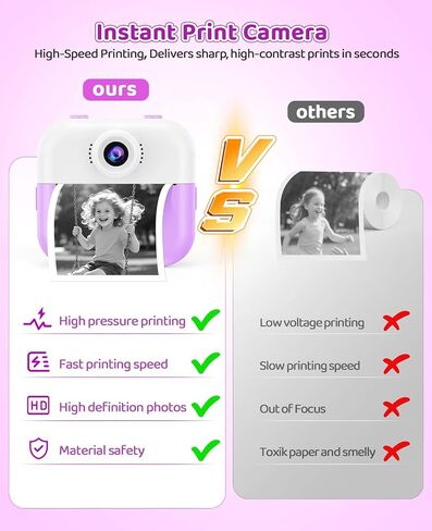 Kids Camera Instant Print for Kids Christmas Birthday Gifts Age 4-12,Quick-Release Prints Camera Toddler Portable Travel Toy 6 7 8 9 10 Year Old Girls-Purple in Kuwait
