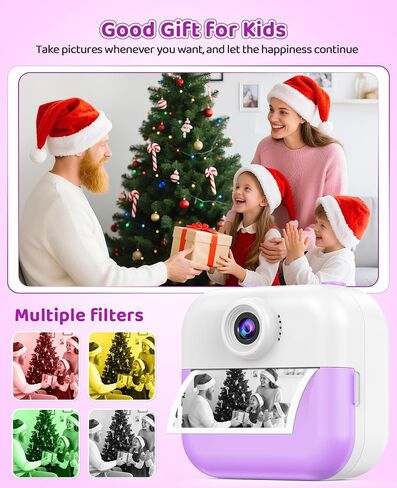 Kids Camera Instant Print for Kids Christmas Birthday Gifts Age 4-12,Quick-Release Prints Camera Toddler Portable Travel Toy 6 7 8 9 10 Year Old Girls-Purple in Kuwait