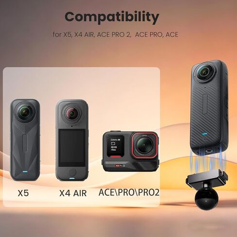 25mm Ball Head Magnetic Mount with Mechanical Lock for Insta360 X5/X4 Air/Ace Pro 2/Ace Pro/Ace RAM B-Size Compatible, Aluminum Adapter for Motorcycle Handlebar, Fork Stem, Marine Rail Mounts in Kuwait