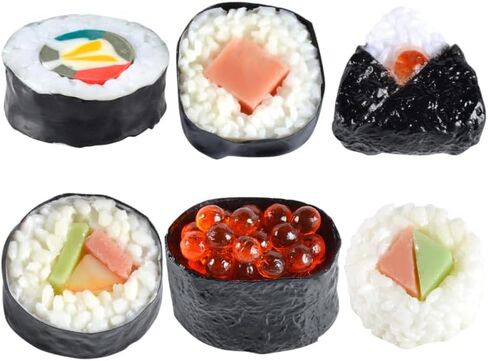 ARTIBETTER 18 Pcs Artificial Sushi Model Fake Sushi Rolls and Nigiri Onigiri Rice Rolls Realistic Lifelike Fake Food Prop for Photo Studio Retail Display Shop Decor in Kuwait