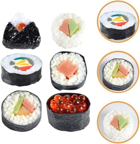 ARTIBETTER 18 Pcs Artificial Sushi Model Fake Sushi Rolls and Nigiri Onigiri Rice Rolls Realistic Lifelike Fake Food Prop for Photo Studio Retail Display Shop Decor in Kuwait