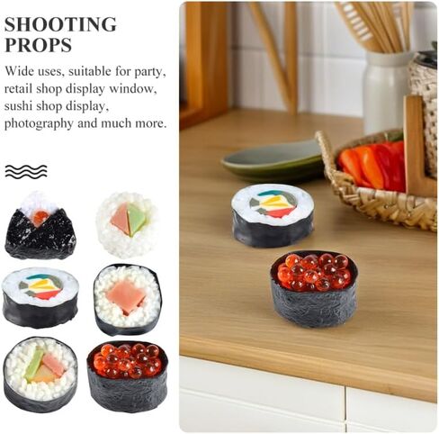 ARTIBETTER 18 Pcs Artificial Sushi Model Fake Sushi Rolls and Nigiri Onigiri Rice Rolls Realistic Lifelike Fake Food Prop for Photo Studio Retail Display Shop Decor in Kuwait