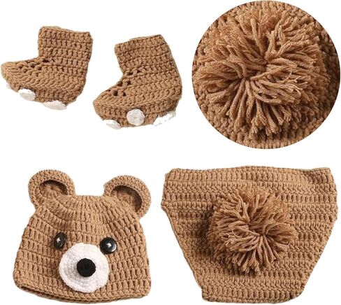 3Pcs Bear Newborns Photography Costume Soft and Warm Knitting Outfit with Matching for Baby Photo Shoots in Kuwait