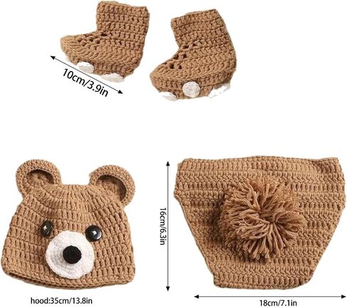 3Pcs Bear Newborns Photography Costume Soft and Warm Knitting Outfit with Matching for Baby Photo Shoots in Kuwait
