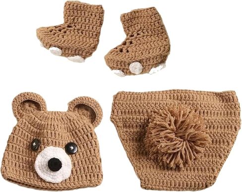 3Pcs Bear Newborns Photography Costume Soft and Warm Knitting Outfit with Matching for Baby Photo Shoots in Kuwait