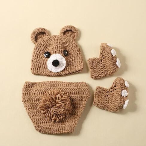 3Pcs Bear Newborns Photography Costume Soft and Warm Knitting Outfit with Matching for Baby Photo Shoots in Kuwait
