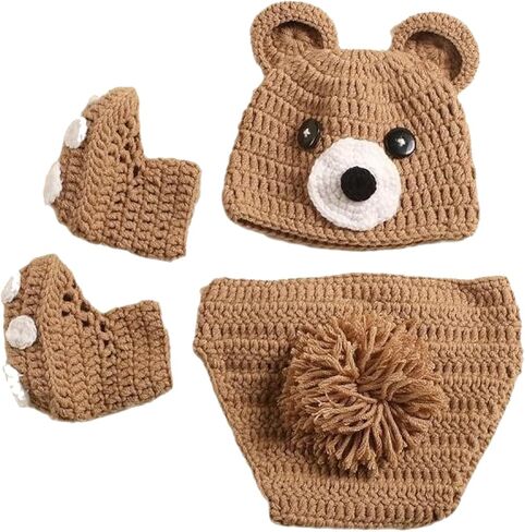 3Pcs Bear Newborns Photography Costume Soft and Warm Knitting Outfit with Matching for Baby Photo Shoots in Kuwait
