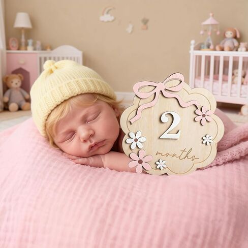 Monthly Milestone Signs Double-Sided Newborn Sign Photo Props Growth Tracker Milestone Signs for Newborns Decor and Photography in Saudi Arabia