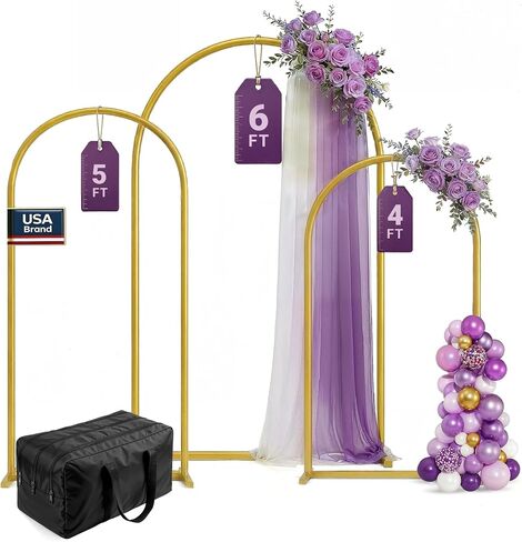 3 Pack Gold Metal Arch Backdrop Stand Set - 6FT, 5FT, 4FT Balloon Stand for Weddings Ceremony, Parties, and Baby Showers - Door Frame Backdrop Stand in Saudi Arabia