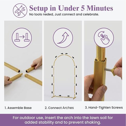 3 Pack Gold Metal Arch Backdrop Stand Set - 6FT, 5FT, 4FT Balloon Stand for Weddings Ceremony, Parties, and Baby Showers - Door Frame Backdrop Stand in Saudi Arabia