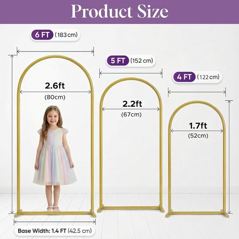 3 Pack Gold Metal Arch Backdrop Stand Set - 6FT, 5FT, 4FT Balloon Stand for Weddings Ceremony, Parties, and Baby Showers - Door Frame Backdrop Stand in Saudi Arabia
