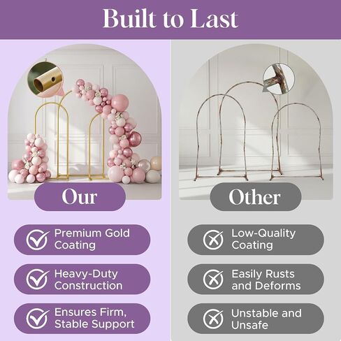 3 Pack Gold Metal Arch Backdrop Stand Set - 6FT, 5FT, 4FT Balloon Stand for Weddings Ceremony, Parties, and Baby Showers - Door Frame Backdrop Stand in Saudi Arabia