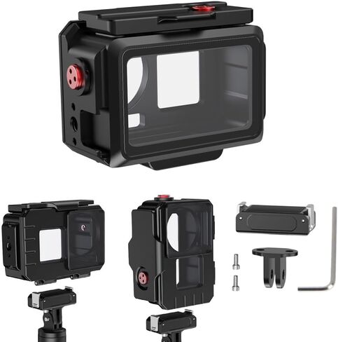 حافظة Coyktonty Dive لجهاز DJI Osmo Action 5 Pro/Action 4/Action 3,80M حافظة ألومنيوم مقاومة للماء مع فتحة 1/4 ملولبة، دعامة محول تثبيت، فتحة حذاء بارد، تدعم الاتجاه الأفقي/الصورة in Kuwait