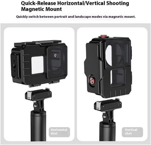 حافظة Coyktonty Dive لجهاز DJI Osmo Action 5 Pro/Action 4/Action 3,80M حافظة ألومنيوم مقاومة للماء مع فتحة 1/4 ملولبة، دعامة محول تثبيت، فتحة حذاء بارد، تدعم الاتجاه الأفقي/الصورة in Kuwait