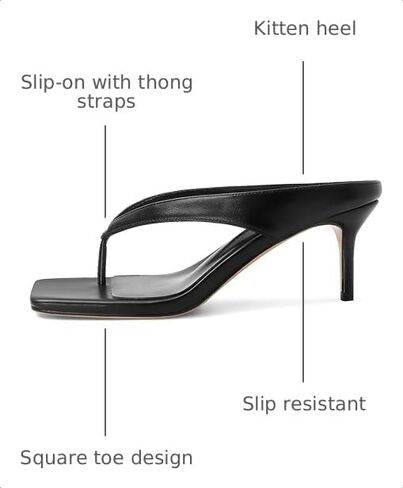 Thong Kitten Heels for Women Square Toe Flip Flop Low Heel Sandals Slip On Slides Comfortable Fashion Party Dressy Heeled Slipper Sandals Shoes Black US8 in Saudi Arabia