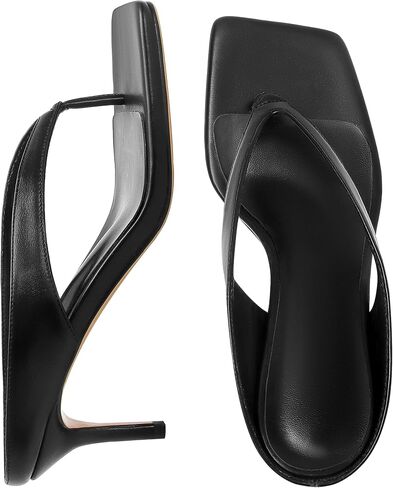 Thong Kitten Heels for Women Square Toe Flip Flop Low Heel Sandals Slip On Slides Comfortable Fashion Party Dressy Heeled Slipper Sandals Shoes Black US8 in Saudi Arabia