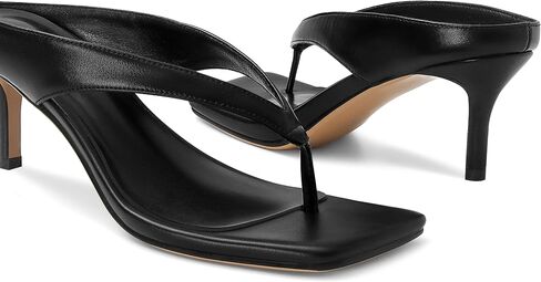 Thong Kitten Heels for Women Square Toe Flip Flop Low Heel Sandals Slip On Slides Comfortable Fashion Party Dressy Heeled Slipper Sandals Shoes Black US8 in Saudi Arabia