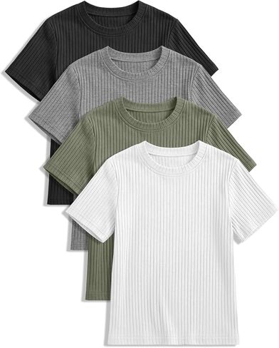 4 Pack Baby Boys Short Sleeve T-Shirts | Ribbed Toddler Shirts, Basic Tops, Crew Neck, Summer Clothes in Saudi Arabia