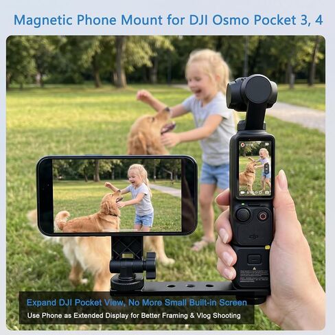 Magnetic Phone Holder Mount for DJI Osmo Pocket 3, 4 Accessories | N55 Strong Magnets, Adjustable Stand w 1/4" Threads for Tripod/Extension Rod, Expand Camera View for Vlog & Travel Shooting in Saudi Arabia