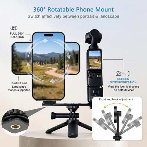 Magnetic Phone Holder Mount for DJI Osmo Pocket 3, 4 Accessories | N55 Strong Magnets, Adjustable Stand w 1/4" Threads for Tripod/Extension Rod, Expand Camera View for Vlog & Travel Shooting in Saudi Arabia