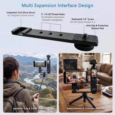 Magnetic Phone Holder Mount for DJI Osmo Pocket 3, 4 Accessories | N55 Strong Magnets, Adjustable Stand w 1/4" Threads for Tripod/Extension Rod, Expand Camera View for Vlog & Travel Shooting in Saudi Arabia