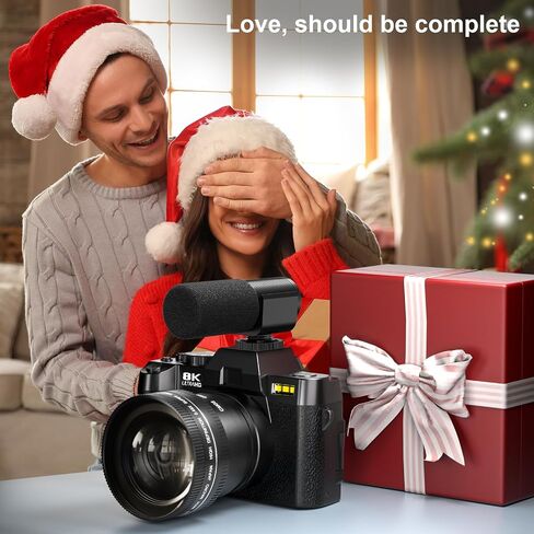8K Digital Cameras for Photography, 64MP vlogging Camera with 180°Flip Screen，2 Batteries, 64GB TF Card，16X Zoom, WiFi,Microphone, Wide & Macro Lens Kit (Black) in Kuwait