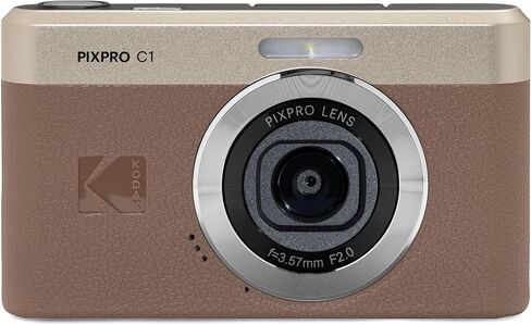 Kodak PIXPRO C1 Compact Digital Camera Brown 13MP Compact Point and Shoot with 2.8" 180° Tilt LCD Flip Screen, 4X Zoom and 1080P Full HD Video for Travel, Vlogging + Case, 32GB Card and Reader Bundle in Kuwait