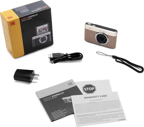Kodak PIXPRO C1 Compact Digital Camera Brown 13MP Compact Point and Shoot with 2.8" 180° Tilt LCD Flip Screen, 4X Zoom and 1080P Full HD Video for Travel, Vlogging + Case, 32GB Card and Reader Bundle in Kuwait