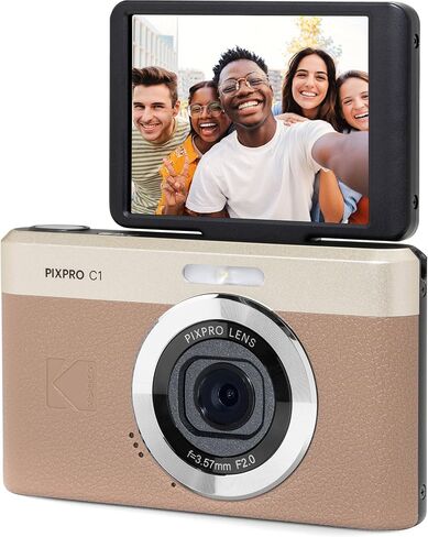 Kodak PIXPRO C1 Compact Digital Camera Brown 13MP Compact Point and Shoot with 2.8" 180° Tilt LCD Flip Screen, 4X Zoom and 1080P Full HD Video for Travel, Vlogging + Case, 32GB Card and Reader Bundle in Kuwait