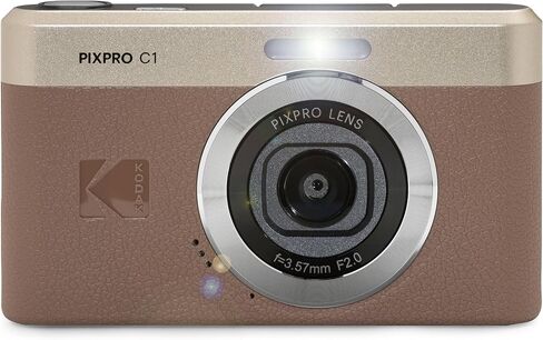 Kodak PIXPRO C1 Compact Digital Camera Brown 13MP Compact Point and Shoot with 2.8" 180° Tilt LCD Flip Screen, 4X Zoom and 1080P Full HD Video for Travel, Vlogging + Case, 32GB Card and Reader Bundle in Kuwait