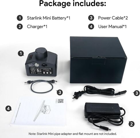 NGAKONA® Starlink Mini Battery Pack, 95Wh Portable Power Bank for Mini X | 19V/5Ah Output & 25.2V/3A Adapter - IP65 Waterproof, SPX Plug-and-Play 5Hrs Runtime Setup for RV, Truck and Outdoor Use in Kuwait