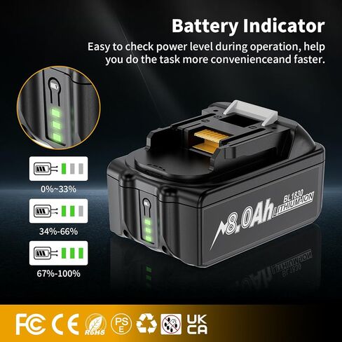 2 Pack 8.0Ah Replacement for Makita 18V Battery Compatible with Makita 18 Volt Battery BL1860 BL1850B BL1840B BL1830B BL1820 BL1815B Fit with Original 18V Power Tools and Chargers in Kuwait