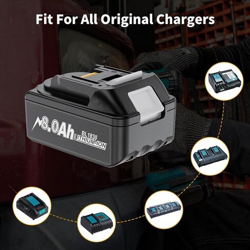 2 Pack 8.0Ah Replacement for Makita 18V Battery Compatible with Makita 18 Volt Battery BL1860 BL1850B BL1840B BL1830B BL1820 BL1815B Fit with Original 18V Power Tools and Chargers in Kuwait
