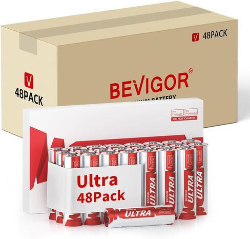 BEVIGOR AA Lithium Batteries 48Pack Ultra, 3500mAh 1.5V Double A Lithium Battery, Longer Lasting AA Batterie for Blink Smart Lock Deadbolt, Aralm System etc High-Tech Devices, Non-Rechargeable in Kuwait