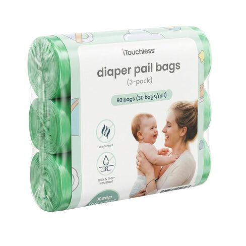 iTouchless Universal Diaper Pail & Trash Can Refill Bags (90 Count) - Heavy Duty & Tear-Resistant Nursery Liners - Fits Most Systems & Small Bins - 3 Pack - Stop Expensive Refills - Odor-Lock Strength in Saudi Arabia
