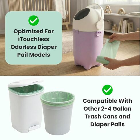 iTouchless Universal Diaper Pail & Trash Can Refill Bags (90 Count) - Heavy Duty & Tear-Resistant Nursery Liners - Fits Most Systems & Small Bins - 3 Pack - Stop Expensive Refills - Odor-Lock Strength in Saudi Arabia