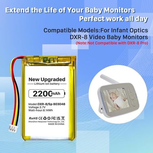 DXR-8 Battery, 2200mAh Rechargeable Battery for Infant Optics DXR-8 Baby Monitor Sp 803048 3.7V (Not Compatible with DXR-8 Pro) in Kuwait