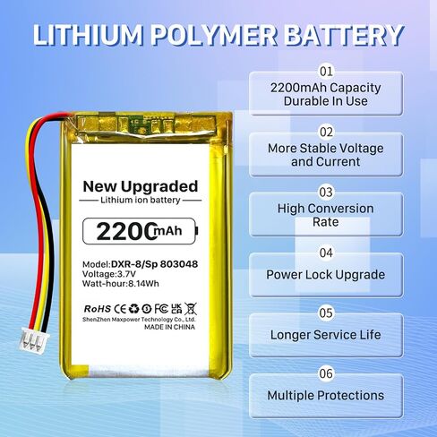 DXR-8 Battery, 2200mAh Rechargeable Battery for Infant Optics DXR-8 Baby Monitor Sp 803048 3.7V (Not Compatible with DXR-8 Pro) in Kuwait