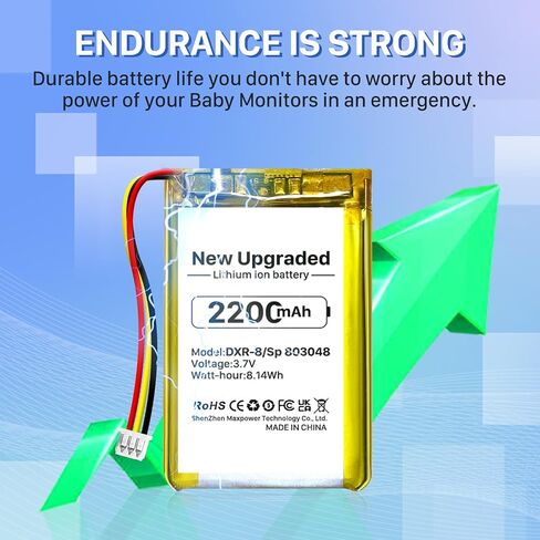 DXR-8 Battery, 2200mAh Rechargeable Battery for Infant Optics DXR-8 Baby Monitor Sp 803048 3.7V (Not Compatible with DXR-8 Pro) in Kuwait