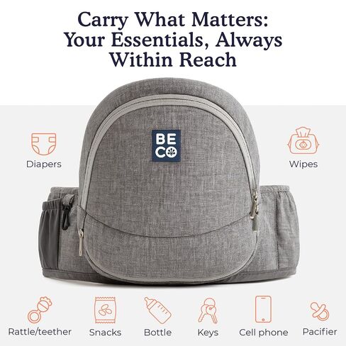 Beco Foldable Hip Seat Baby Carrier, Newborn to Toddler, 4-in-1, Gray | Folds flat to stash in a diaper bag, Supportive Seat eases arm and back strain, adapts easily for ages 0-36 months. in Kuwait