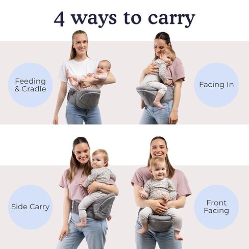 Beco Foldable Hip Seat Baby Carrier, Newborn to Toddler, 4-in-1, Gray | Folds flat to stash in a diaper bag, Supportive Seat eases arm and back strain, adapts easily for ages 0-36 months. in Kuwait