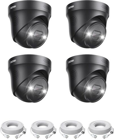 ZOSI 4PK 4K PoE إضافة على الكاميرات مع كابلات إيثرنت، كاميرا IP قبة 8 ميجابكسل في الهواء الطلق داخلي، اكتشاف مركبة الشخص، رؤية ليلية، إنذار الصوت والضوء، صوت ثنائي الاتجاه، يعمل فقط ZOSI 4K PoE NVR in Kuwait