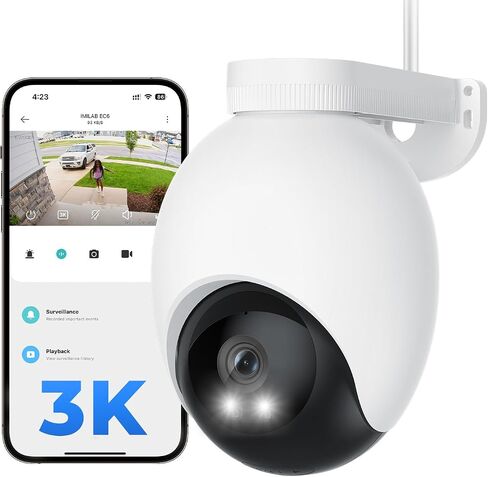IMILAB EC6 3K Plug-in Security Camera Outdoor: Camera for Home Security w/Spotlight 360° Rotating Surveillance, Auto-Tracking Frontdoor/Backyard Cam, 2.4Ghz WiFi, 24/7 Recording, No Monthly Fee in Saudi Arabia