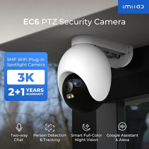 IMILAB EC6 3K Plug-in Security Camera Outdoor: Camera for Home Security w/Spotlight 360° Rotating Surveillance, Auto-Tracking Frontdoor/Backyard Cam, 2.4Ghz WiFi, 24/7 Recording, No Monthly Fee in Saudi Arabia