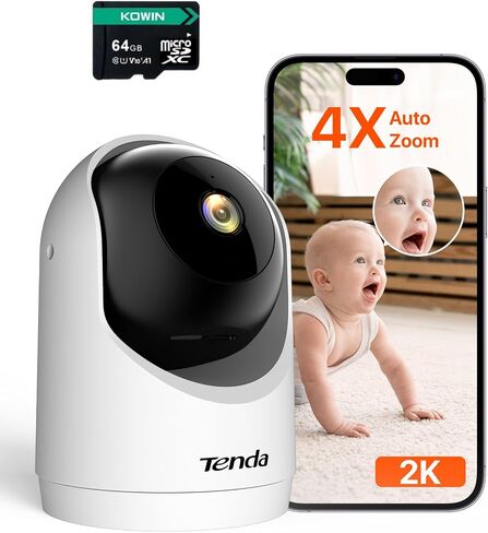 Tenda 2K Indoor Security Camera for Baby Monitor, 360°Pet/Dog Camera for Home Security, 2-Way Audio, Motion Detection, Night Vision, 24/7 Cloud & SD Card Storage (CP3-V3.0 with 64GB SD Card) in Saudi Arabia