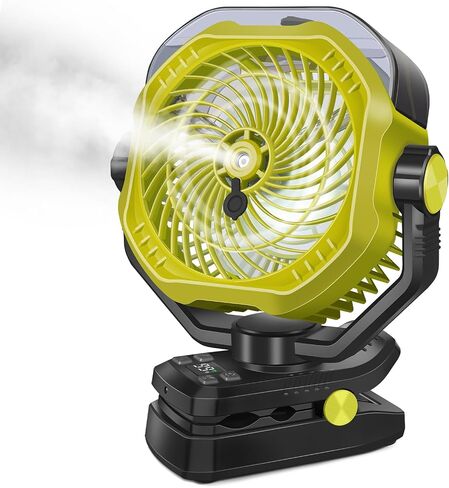 Portable Rechargeable Misting Fan with 12oz Mist, Battery Life Display, Remote, Timer, Light, 5 Speeds, 9-Inch, 20000mAh 120H Battery Powered Clip Fan for Stroller, Travel, Outdoor, Poweroutage in Kuwait